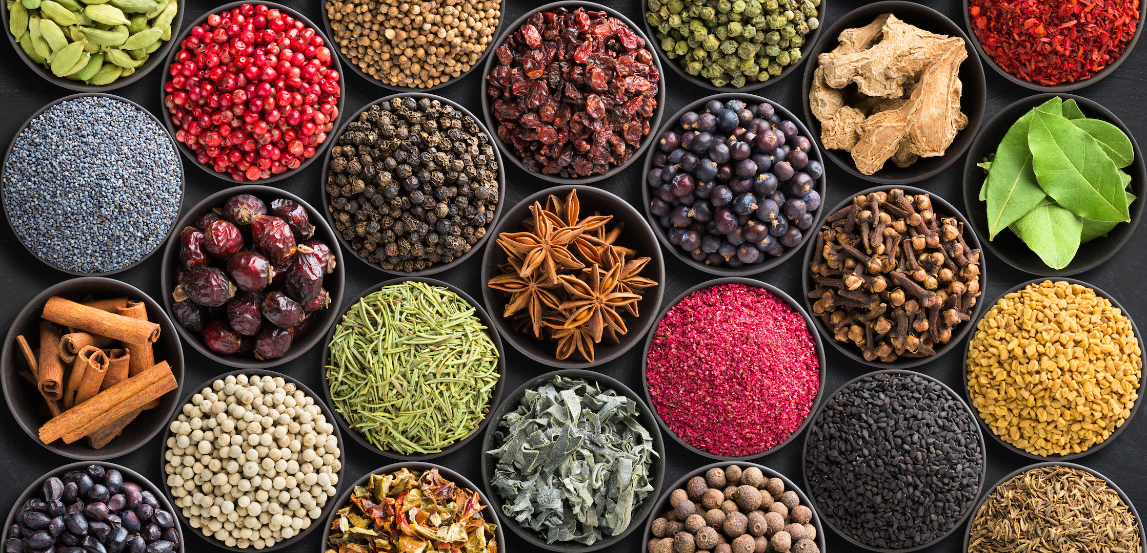Image of various herbs and spices in bowls
